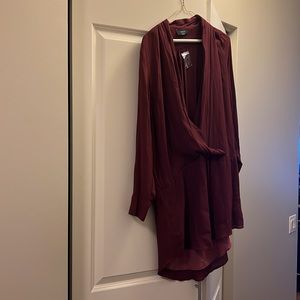 Long sleeve burgundy Vici dress with adjustable waist